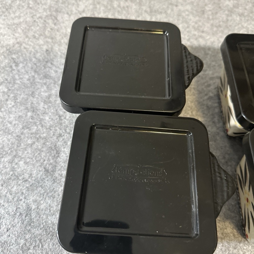 Temptations by Tara Old World Black 10 oz Ramekins Bakers set of 4 W/ Black Lids - Picture 7 of 15